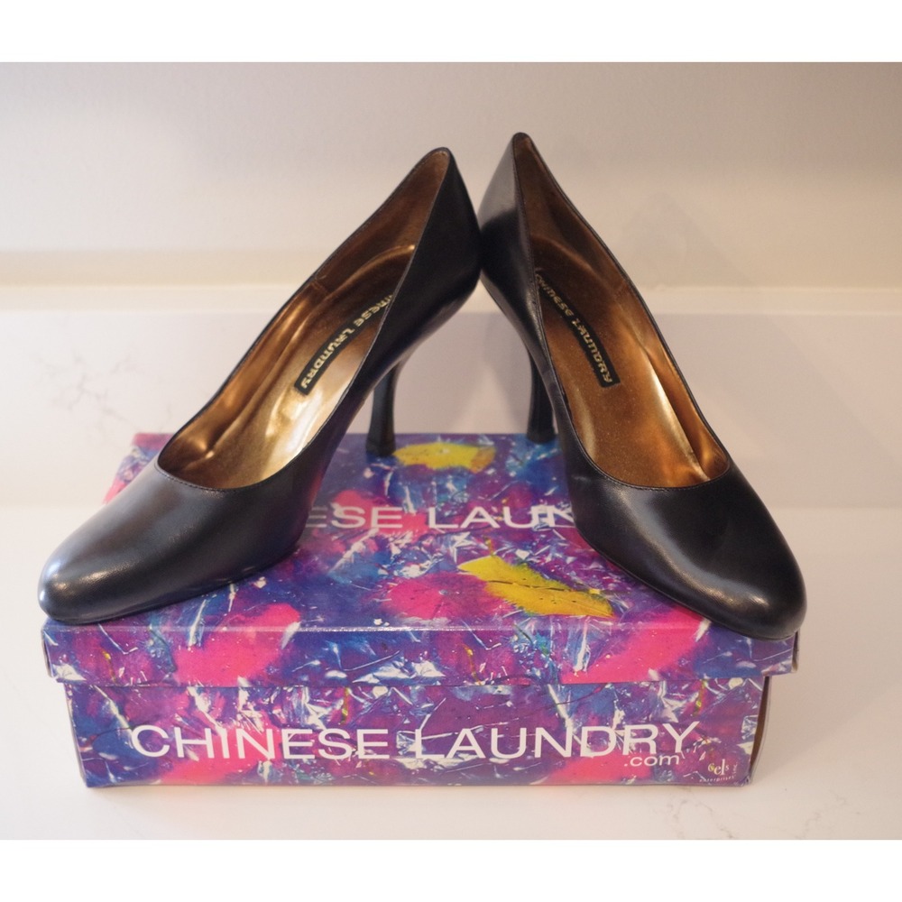 Chinese Laundry Yanni Black Kid Leather Stiletto Pumps Heels Womens Size 8 M